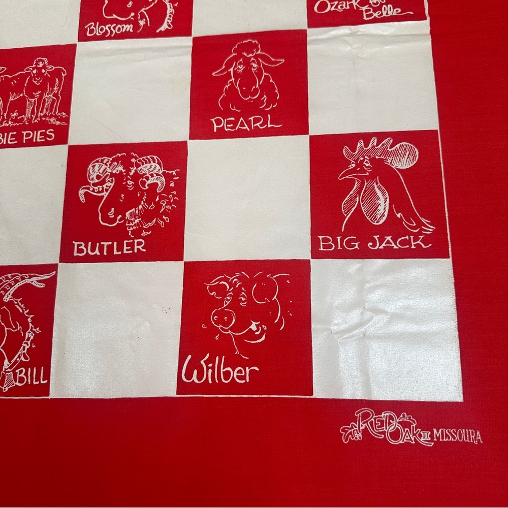 Vintage Scarf‎ Red White bandanna neck scarf bag farm animal country
